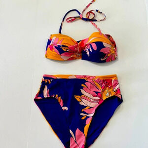 Trina Turk NEW High Waist Reversible Breeze Bikini Size 14